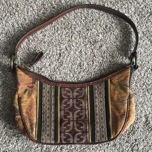 FOSSIL tapestry carpet boho handbag shoulder bag purse Leather strap Y2K 90s VTG